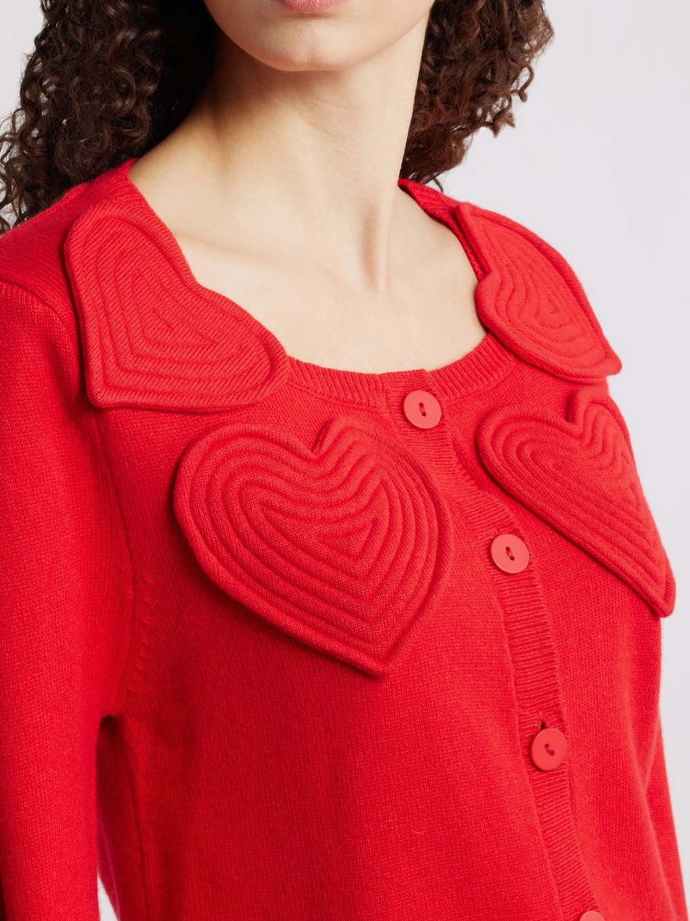 FARM Rio Red Heart-Appliqué Button-Front Cardigan - Picture 4 of 5
